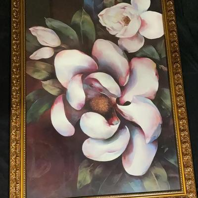 Magnolia Wall Art in Ornate Gold-Toned Wooden Frame
