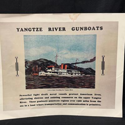 Lot 405: Vintage U.S. Navy “Yangtze River Gunboats” Poster – USS Oahu Patrolling the Yangtze River