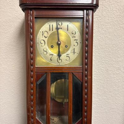 523: Vintage Wall Pendulum Clock with Key – Mahogany Finish