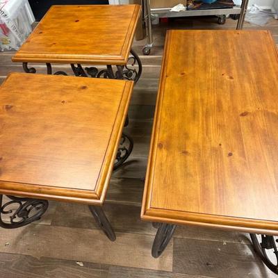 528: 3-Piece Wood & Metal Living Room Table Set