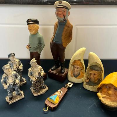 Lot 343: Nautical Fishermen & Sea Captain Figurine Lot – Resin, Carved, & Hand-Painted Decor  Assort