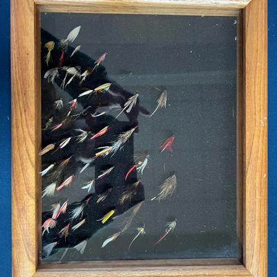 Lot 336: Vintage Framed Fly Fishing Display – Assorted Hand-Tied Flies in Wood Shadowbox Frame  