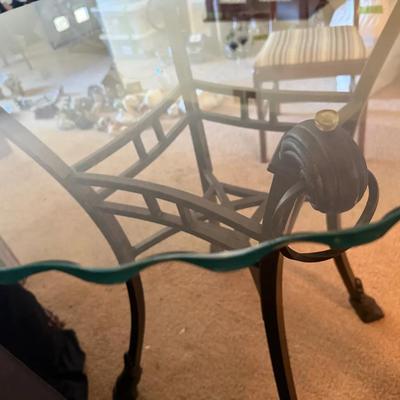 510: 150.00 Reserve 36” Round Scalloped Beveled Glass Bistro Table with 2 Chairs