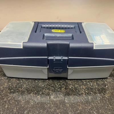 Lot 337: Large Fishing Tackle Box with Assorted Tackle & Accessories  Sturdy hard-plastic tackle box