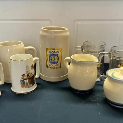 Lot 344: Mixed Mug & Stein Lot – Vintage Nautical Mugs, German Goblets, Glass Wildlife Mugs, Molson 