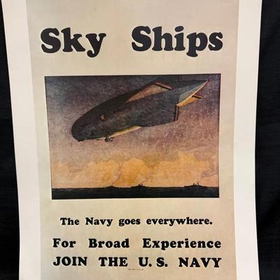 Lot 418: Vintage U.S. Navy “Sky Ships” Recruitment Poster – 20x16