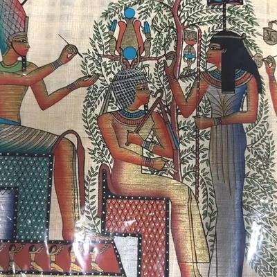 Lot 141:  Pair of Vintage Egyptian Papyrus Paintings – Gods of Ancient Egypt & Nut Sky Goddess Scene