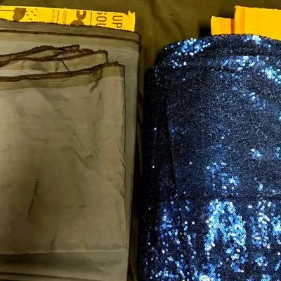 Lot 136:  Yards Of Sequined Mesh And Blue/Black Taffeta 