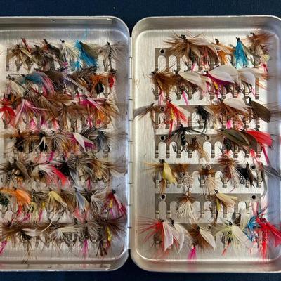 Lot 330: Vintage Perrine Aluminum Fly Box with Assorted Flies