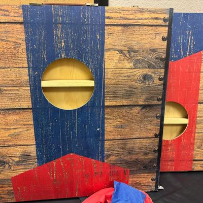 Lot 110:  Rustic Wood-Inspired Cornhole Board Set with Carrying Latch