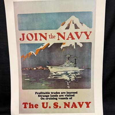 Lot 414: Vintage U.S. Navy “Join the Navy” Recruitment Poster – 20x16