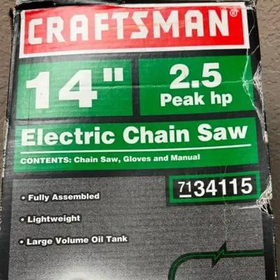 Lot 126:  Craftsman 14” Electric Chain Saw – 2.5 Peak HP, Lightweight, New in Box 