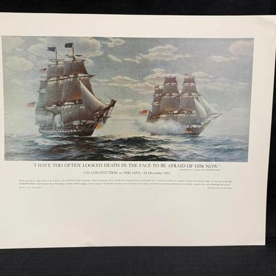 Lot 430: Vintage Naval Historical Foundation Print – “USS Constitution vs. HMS Java – 1812” – 20x16