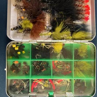 Lot 334: Fly Fishing Box with Assorted Flies and Streamers
