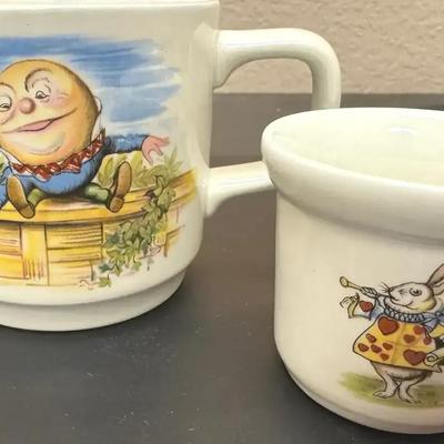 Lot 103:  Vintage “Alice in Wonderland” & Humpty Dumpty Nursery Ceramic Cup Set – Made in England