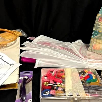 Lot 158:  Large Sewing & Embroidery Craft Lot – Beads, Threads, Lacis Tambour Frame, Tools & Serger 