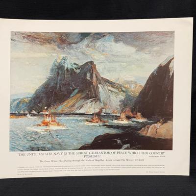 Lot 434: Vintage Naval Art Print – “The Great White Fleet – Cruise Around the World 1907–1909” – 20x