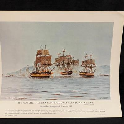 Lot 431: Vintage Naval Historical Foundation Print – “Battle of Lake Champlain – 1814” – 20x16