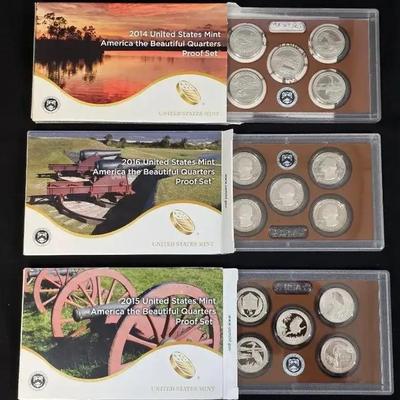 2014, 2015, 2016 America the Beautiful Proof US Mint Quarter Sets