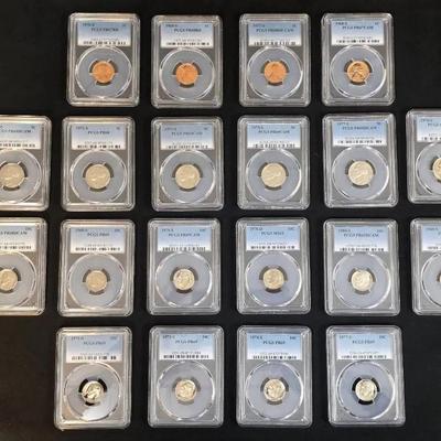 20 PCGS Graded MS/Proof Lincoln Cent, Jefferson Nickels, Roosevelt Dimes