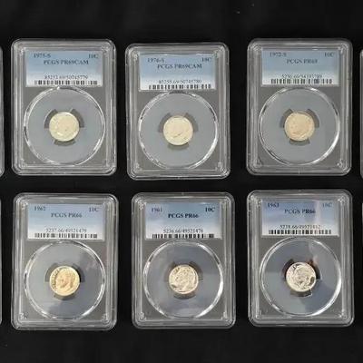 10 PCGS Roosevelt Dimes with 4 Silver Dimes, 1961-64 Proof