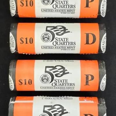 US Mint Original Sealed BU Rolls 4 2004 Texas P&D and 2007 Montana P&D Quarter Rolls