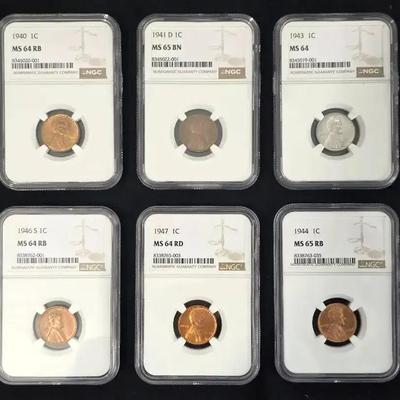 6 NGC Graded Lincoln Wheat Cents