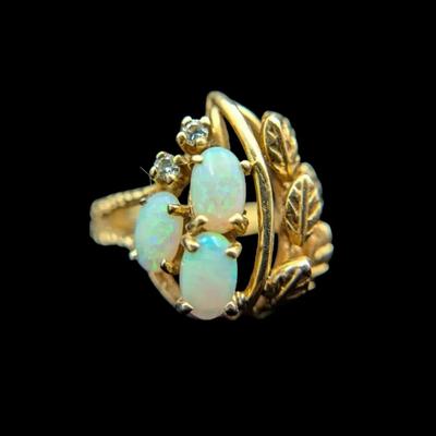 14K Yellow Gold Opal & Diamond Ring, NAGL #1225527