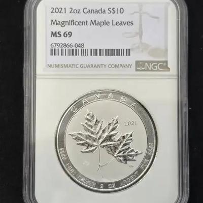 2021 Canada 2oz .9999 Silver $10 Coin, NGC Graded MS-69