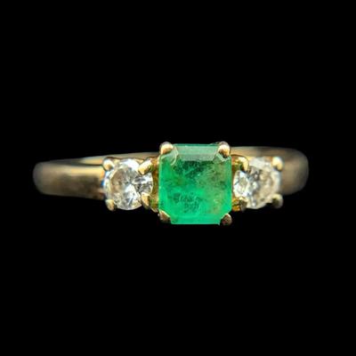 14K Yellow Gold Emerald & Diamond Ring, NAGL #1106644