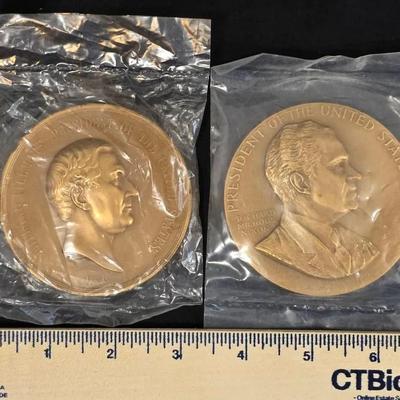 2 Large Bronze Presidential Medals