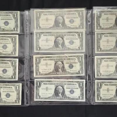 1935 and 1957 $1.00 Silver Certificate, All 12 Notes Uncirculated