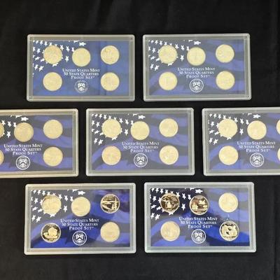 7 Statehood US Mint Quarters Sets, 1999-2006, No Boxes Included