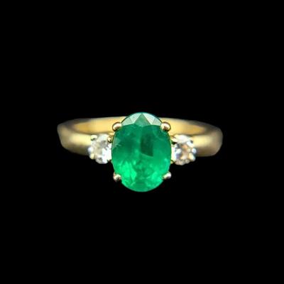 18K Yellow Gold Emerald & Diamond Ring, NAGL #1097114