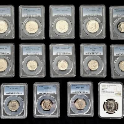 14 PCGS and NGC Graded Kennedy Halves and Washington Quarters