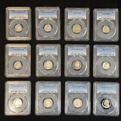 12 PCGS Graded Proof Dimes and Jefferson Nickels 