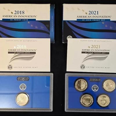 2018 & 2021 Proof American Innovation Dollar Sets