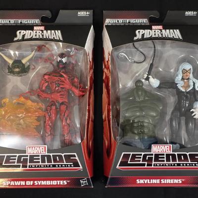 2 Marvel Legends Figures, Skyline Sirens and Spawn of Symbiotes "Build a Figure," Sealed/New