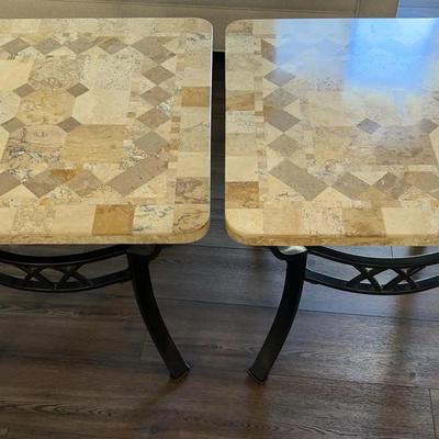Modern Stone Top Metal Frame End Tables 24x23x24