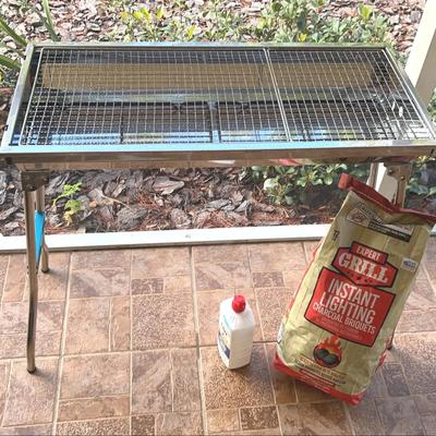 Stainless Steel Foldable BBQ Grill + Charcoal + Lighter fluid 