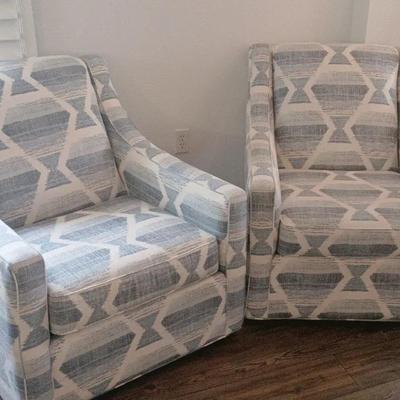 H.M. Richard's Pair Blue Fabric Swivel Accent Chairs 31x36x36 Each
