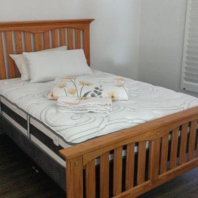 Queen Pine Bed Frame W/Serta iComfort  Mattress, Box Spring