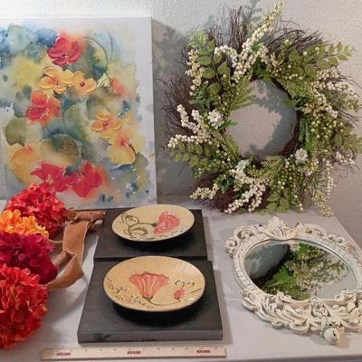 Decor Lot #4 - Flower Print, Wreath, Mirror, Flowers++