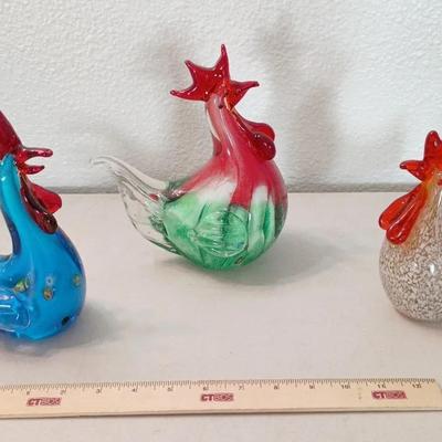 Hand Blown Murano Style Roosters #3