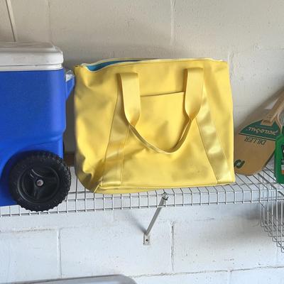 Camping/Sporting Goods Lot - Coleman Cooler, Bocco Ball Set, Sun squad Water Resistant Beach Bag