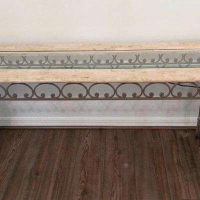 Sofa Table - Wrought Iron, Glass, Stone 58x16x26