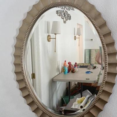 Oval Silver Bead Beveled Mirror 31x39, Retail $220