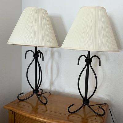 Black Iron Rustic Table Lamp Pair 