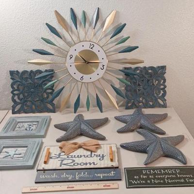 Decor Lot # 5 - Blue -Clock, Laundry Sign, Starfish++