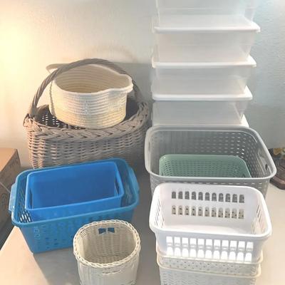 Bin Lot - 6qt Sterilite Bins, Woven Basket, Cloth Basket